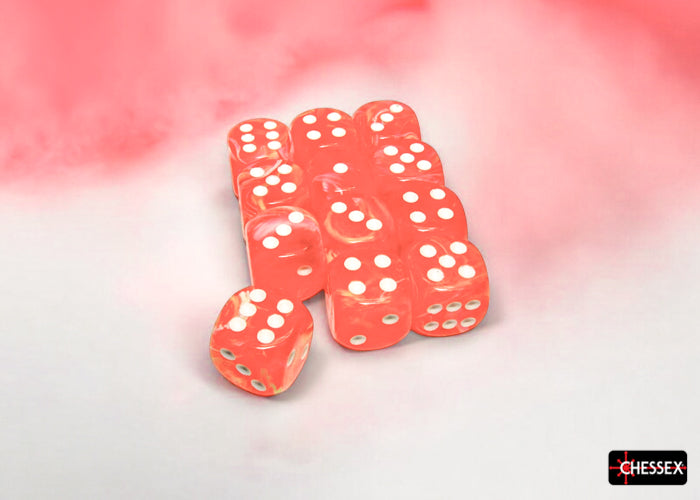 Festive Dahlia/white 16mm d6 Dice Block (12 dice) (Chessex) (27753)