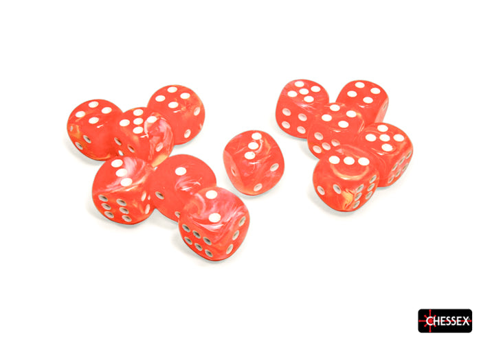 Festive Dahlia/white 16mm d6 Dice Block (12 dice) (Chessex) (27753)