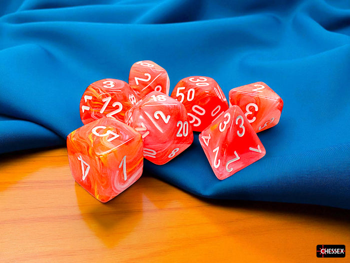 Festive Mega-hedral Dahlia/white Luminary 7-Die Set (Chessex) (22553)