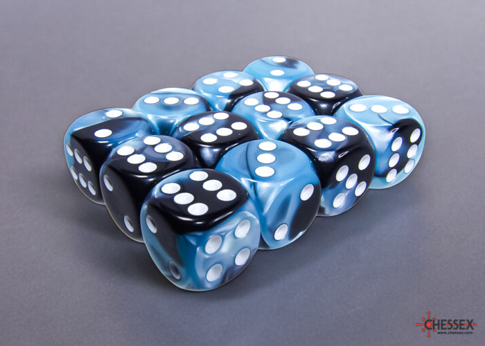 Gemini Black-Shell/white 16mm d6 Dice Block (12 dice) (Chessex) (26646)