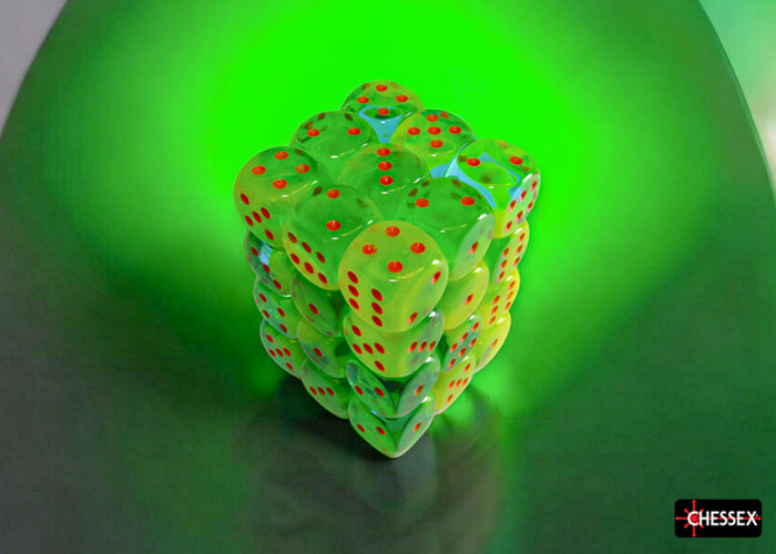 Gemini Plasma Green-Teal/orange Luminary 12mm d6 Dice Block (36 dice) (Chessex) (26870)