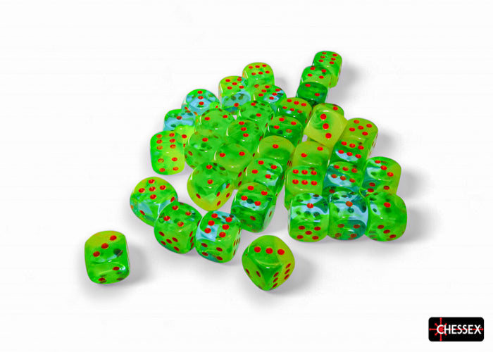 Gemini Plasma Green-Teal/orange Luminary 12mm d6 Dice Block (36 dice) (Chessex) (26870)