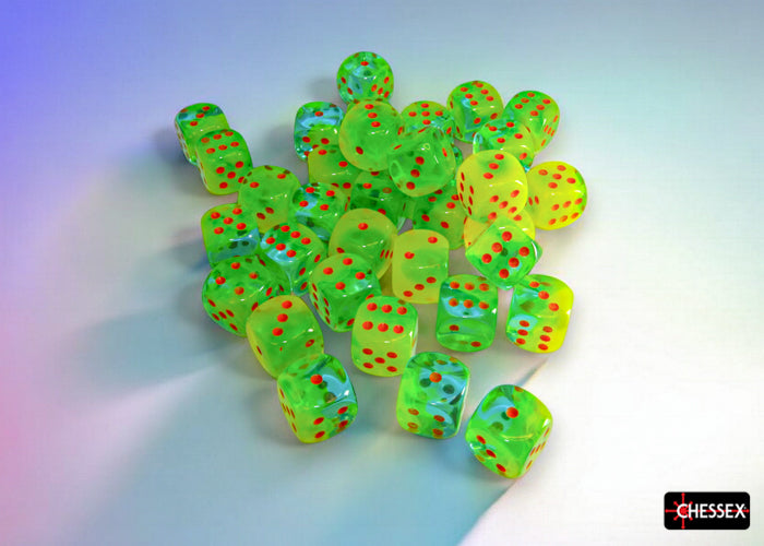 Gemini Plasma Green-Teal/orange Luminary 12mm d6 Dice Block (36 dice) (Chessex) (26870)