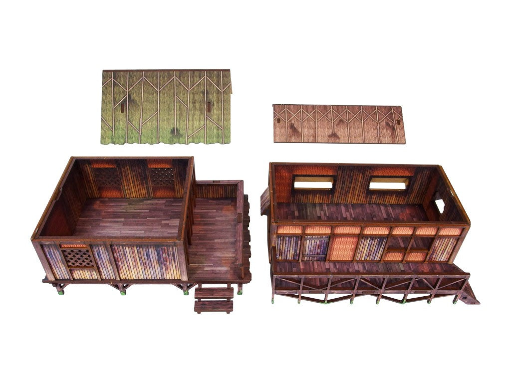 Pre-Painted WW2 Pacific Jungle Huts (2)