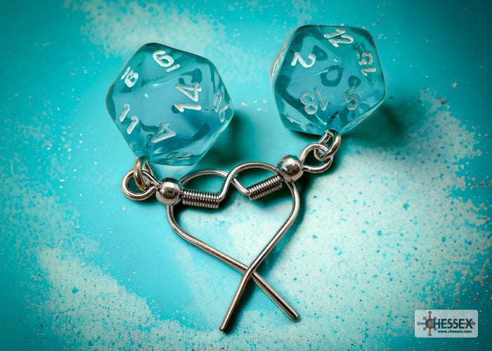 Hook Earrings Translucent Teal Mini-Poly d20 Pair (Chessex) (54202)