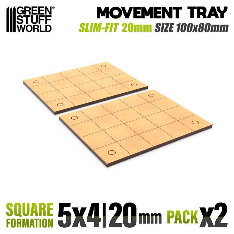MDF Movement Trays 20mm - Slimfit Square 100x80mm (5x4) (Green Stuff World)