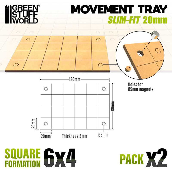 MDF Movement Trays 20mm - Slimfit Square 120x80mm (6x4) (Green Stuff World)