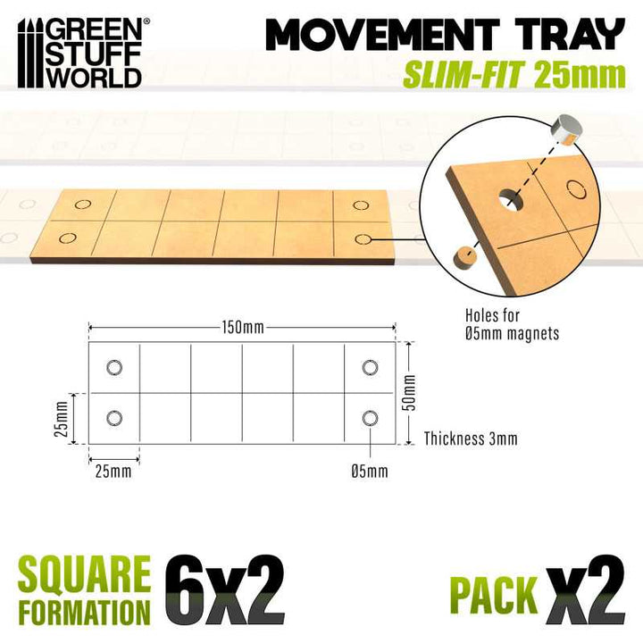 MDF Movement Trays 25mm - Slimfit Square 150x50mm (Green Stuff World)