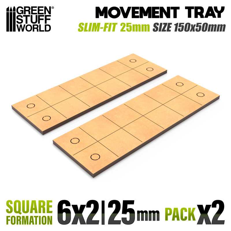 MDF Movement Trays 25mm - Slimfit Square 150x50mm (Green Stuff World)