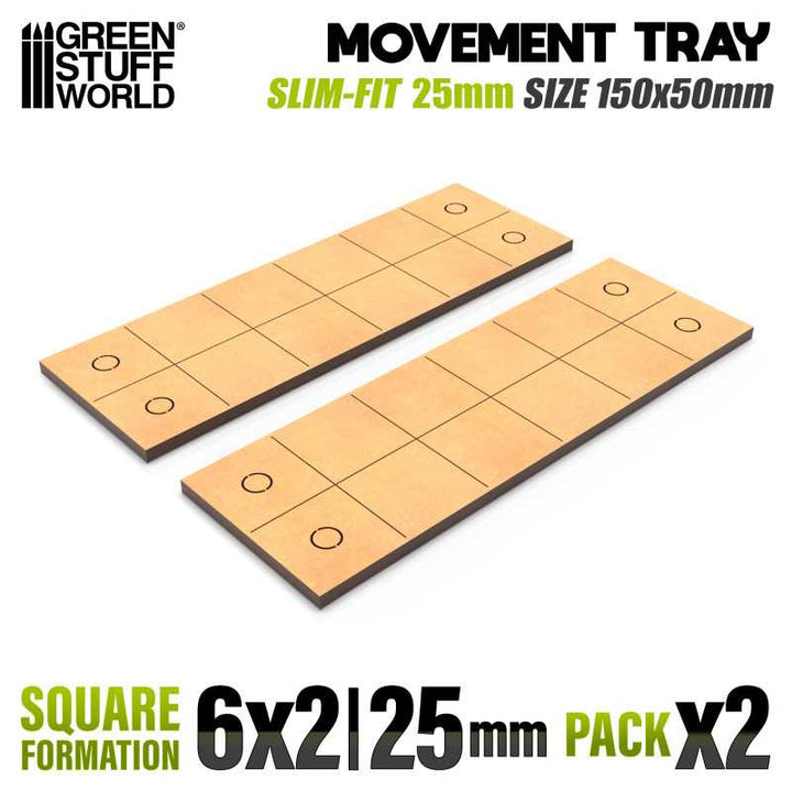 MDF Movement Trays 25mm - Slimfit Square 150x50mm (Green Stuff World)