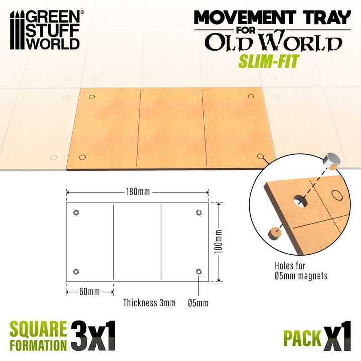 MDF Movement Trays - Slimfit 180x100mm (3x1) (Green Stuff World)