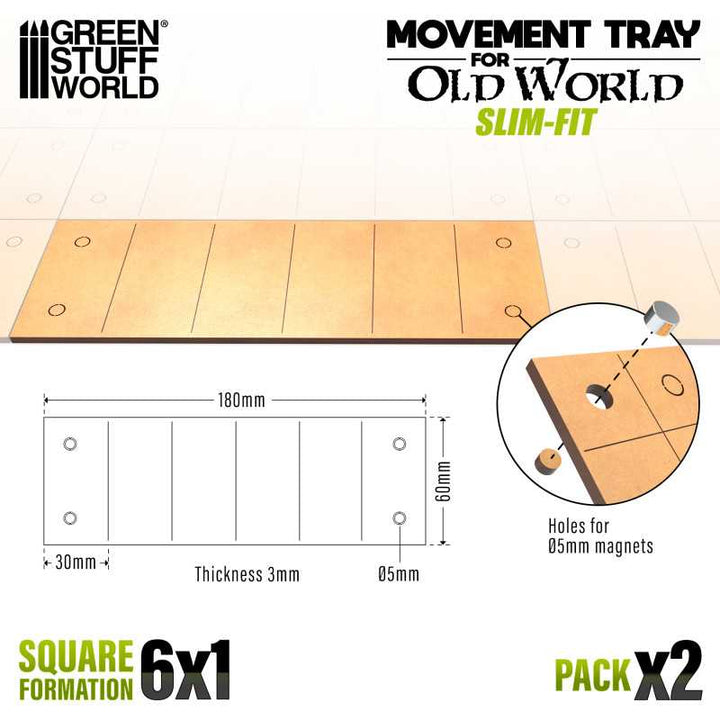 MDF Movement Trays - Slimfit 180x60mm (6x1) (Green Stuff World)