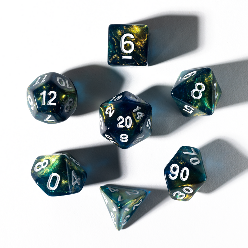 Unearthed Treasure Onyx 7-Piece Polyhedral RPG Dice Set (Sirius Dice)