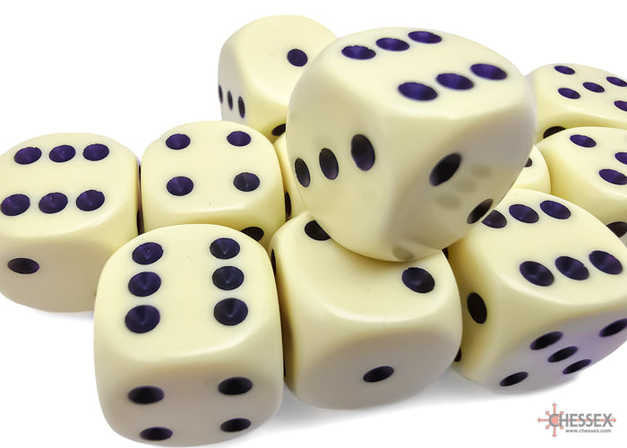Opaque Pastel Yellow/black 16mm d6 Dice Block (12 dice) (Chessex) (25662)