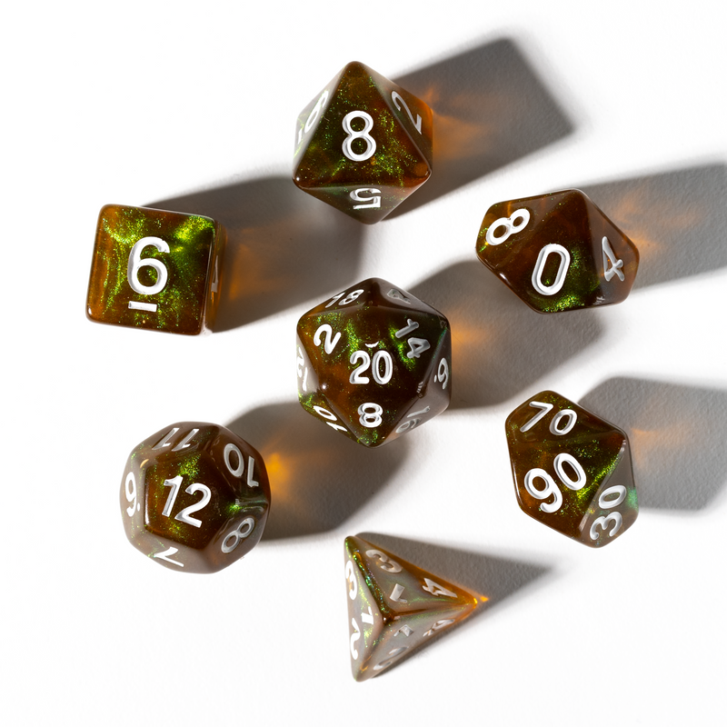 Unearthed Treasure Peridot 7-Piece Polyhedral RPG Dice Set (Sirius Dice)