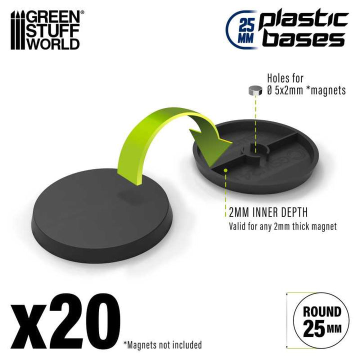 Plastic Bases - Round 25mm BLACK (Green Stuff World)