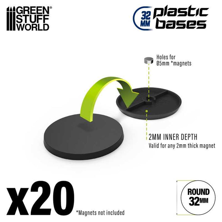 Plastic Bases - Round 32mm BLACK (Green Stuff World)