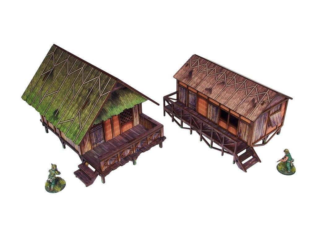 Pre-Painted WW2 Pacific Jungle Huts (2)