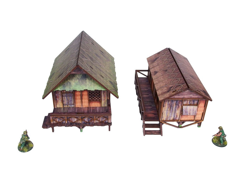 Pre-Painted WW2 Pacific Jungle Huts (2)