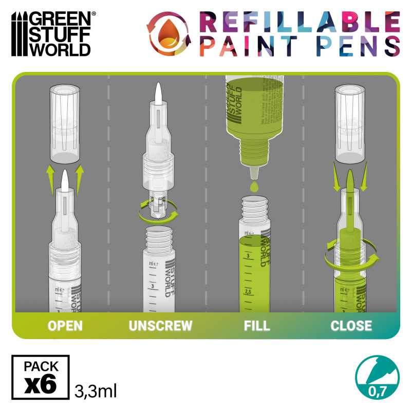 Refillable paint pen 0.7 (pack x6) (Green Stuff World)