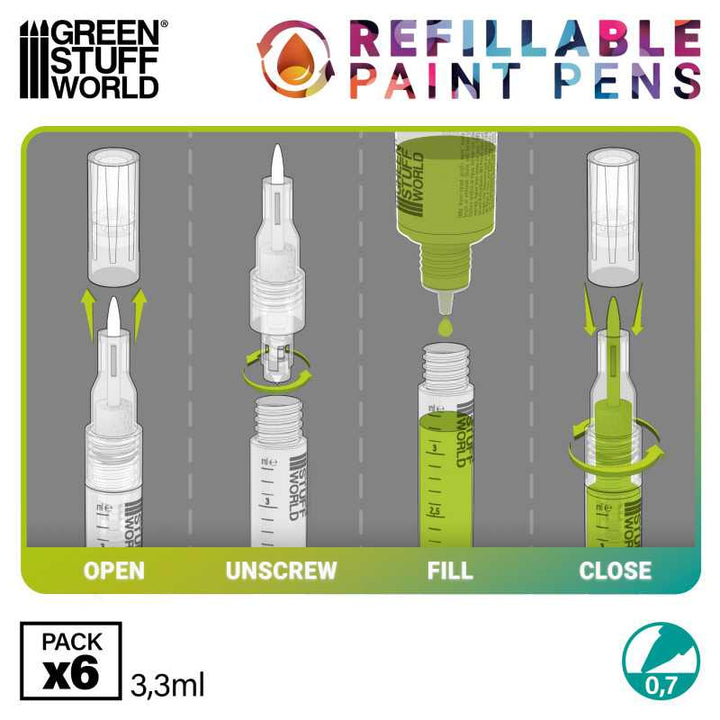 Refillable paint pen 0.7 (pack x6) (Green Stuff World)