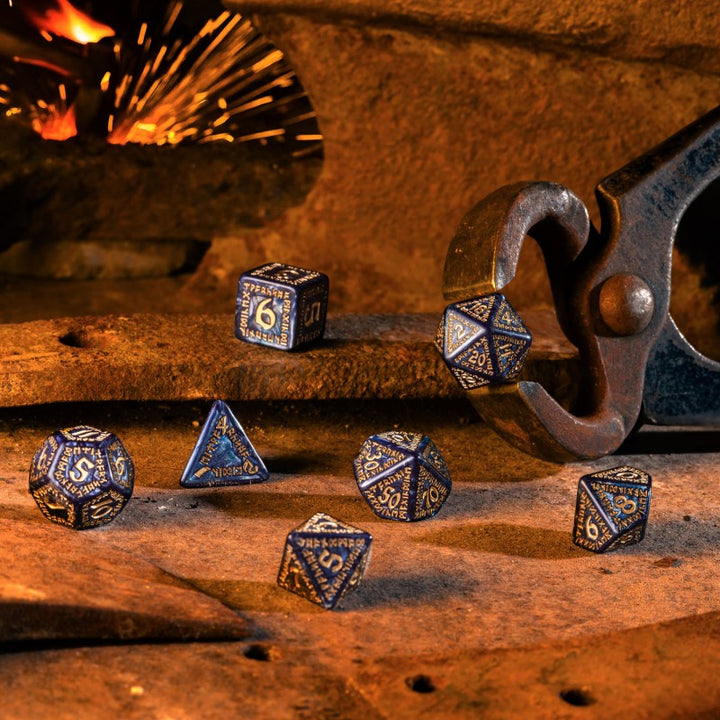 Runic Mixed-blue & gold Dice Set (Q-Workshop) (SRUN09)