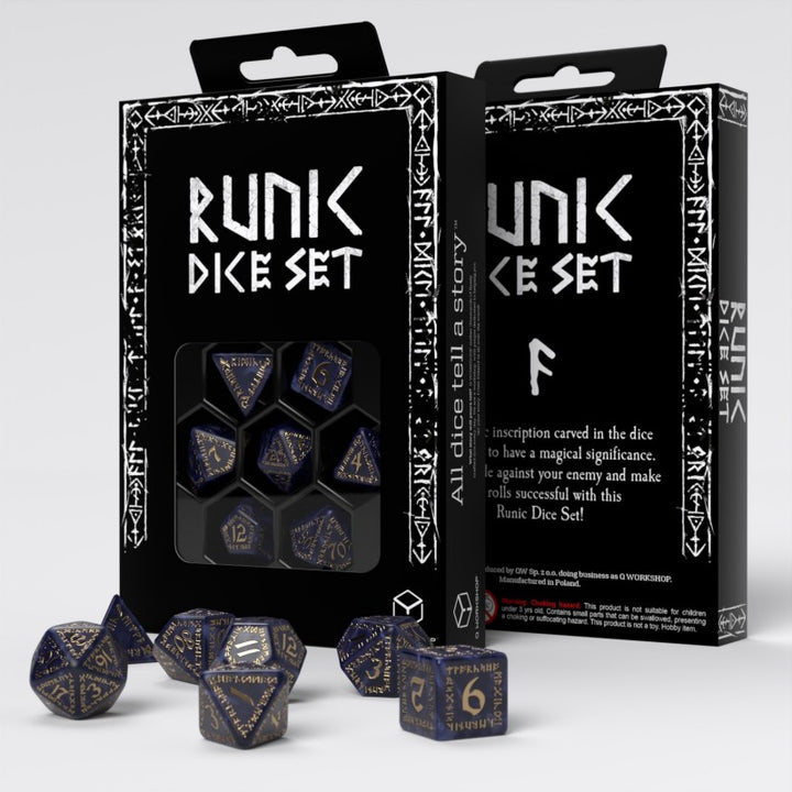 Runic Mixed-blue & gold Dice Set (Q-Workshop) (SRUN09)