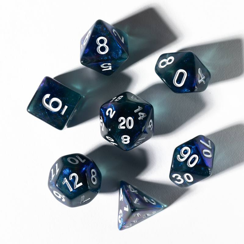 Unearthed Treasure Sapphire 7-Piece Polyhedral RPG Dice Set (Sirius Dice)