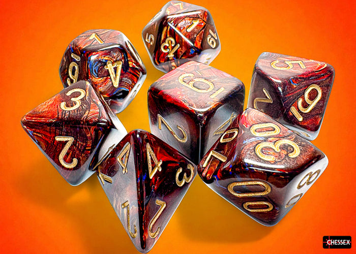 Scarab Mega-hedral Blue Blood/gold 7-Die Set (Chessex) (22419)
