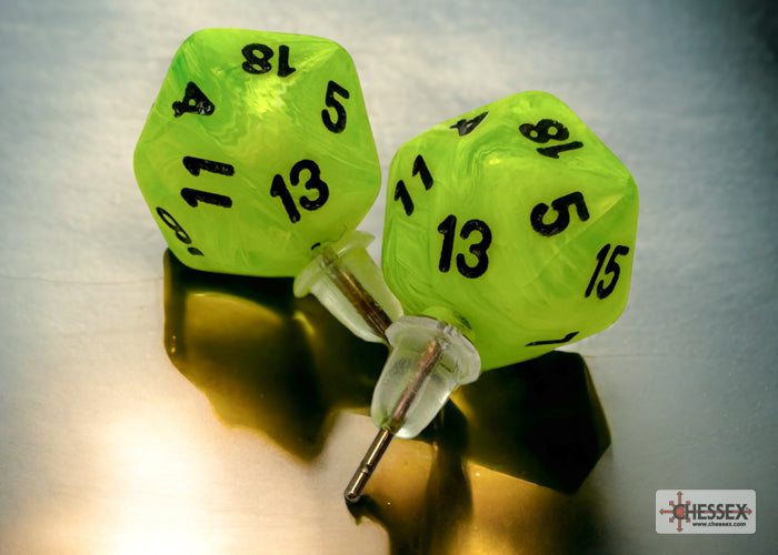 Stud Earrings Vortex Bright Green Mini-Poly d20 Pair (Chessex) (54505)