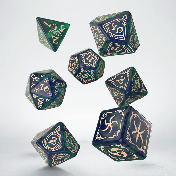 Tribal Dice Set: Blue-green & Beige (Q-Workshop) (STRB02)