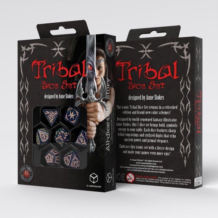 Tribal Dice Set: Blue-green & Beige (Q-Workshop) (STRB02)