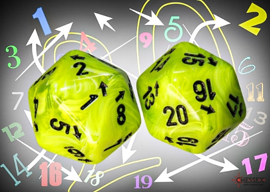 Vortex Bright Green/black Countup&down d20 Single Die (1 piece) (Chessex) (XVUD00)