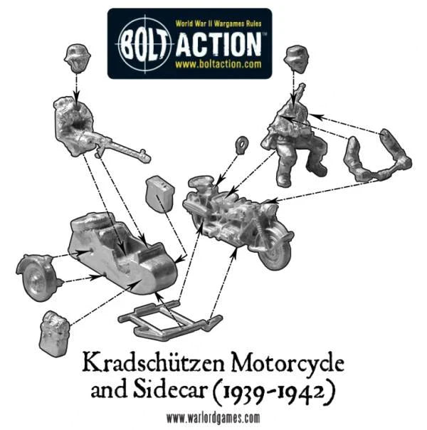 Bolt Action: Blitzkrieg German Kradschutzen Motorcycle combination (1939-1942)