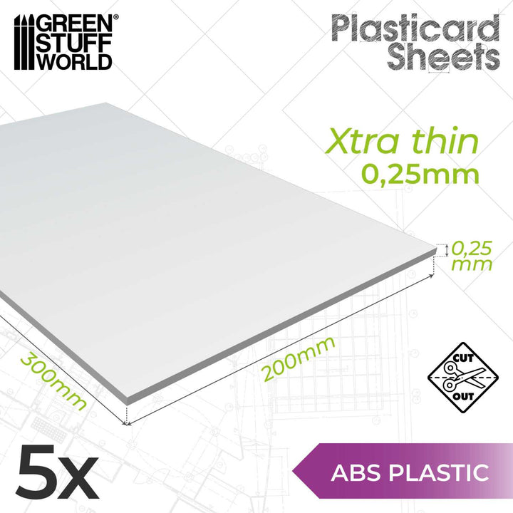 ABS Plasticard A4 - 0'25 mm COMBOx5 sheets (Green Stuff World)