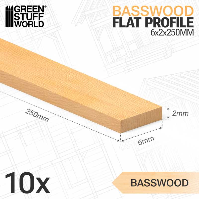 Basswood flat profile - 6x250mm (Green Stuff World)