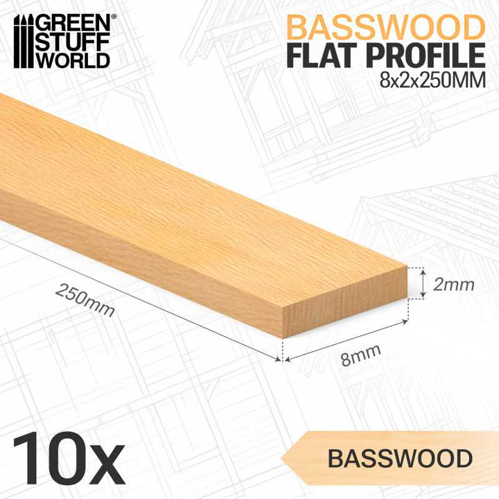 Basswood flat profile - 8x250mm (Green Stuff World)