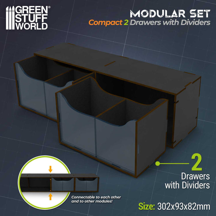 Black Compact Horizontal Organizer with 2 double drawers (Green Stuff World)