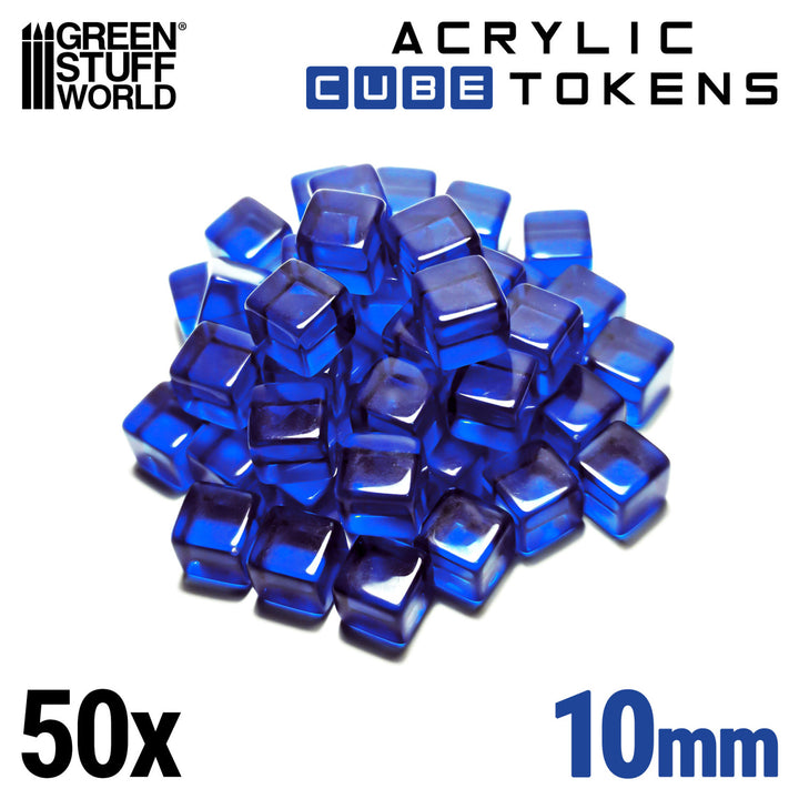 Blue Acrylic Cube tokens 10mm (Green Stuff World)