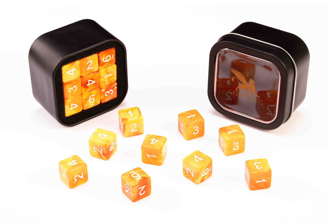 Greifenfels: D6 Series 16mm Marble Orange & Yellow (18)