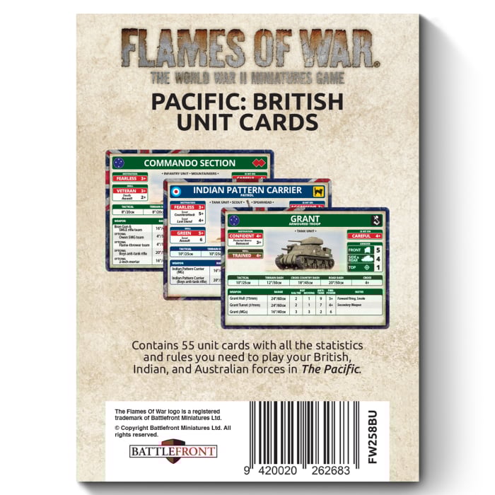 Flames of War: The Pacific - British, Australian & Indian Unit Cards (FW258BU)
