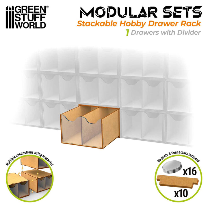 Half Stackable hobby drawer rack with 2 vertical drawers and magnets (Green Stuff World)