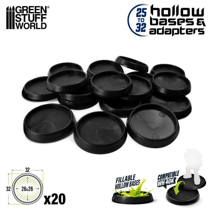 Hollow Plastic Bases - BLACK 32mm (Green Stuff World)