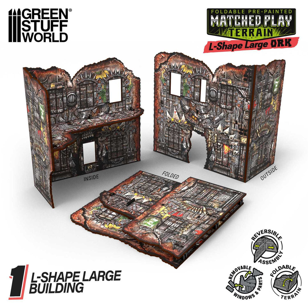 Matched Play Pre-Painted Foldable Large L-shaped Ruin - Orks (Green Stuff World)