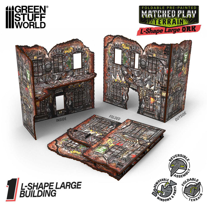 Matched Play Pre-Painted Foldable Large L-shaped Ruin - Orks (Green Stuff World)