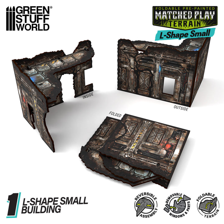 Matched Play Pre-Painted Foldable Small L-shaped Ruin - Sci-fi (Green Stuff World)