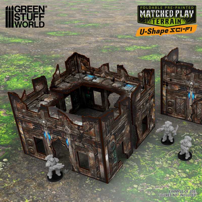 Matched Play Pre-Painted Foldable U-shaped Ruin - Sci-fi (Green Stuff World)