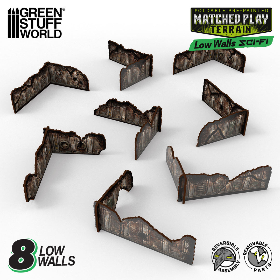 Matched Play Pre-painted Low Walls (Pack x8) (Green Stuff World)