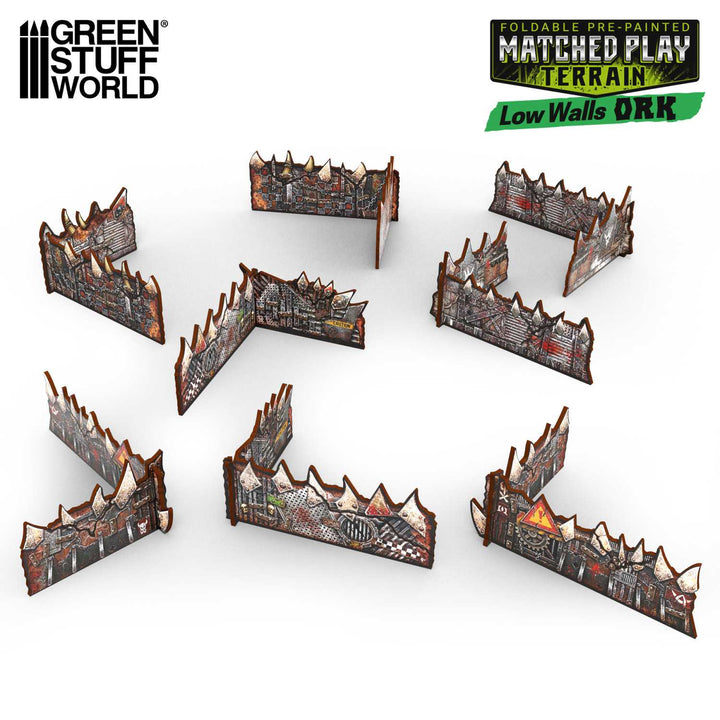 Matched Play Pre-painted Ork Low Walls (Pack x8) (Green Stuff World)