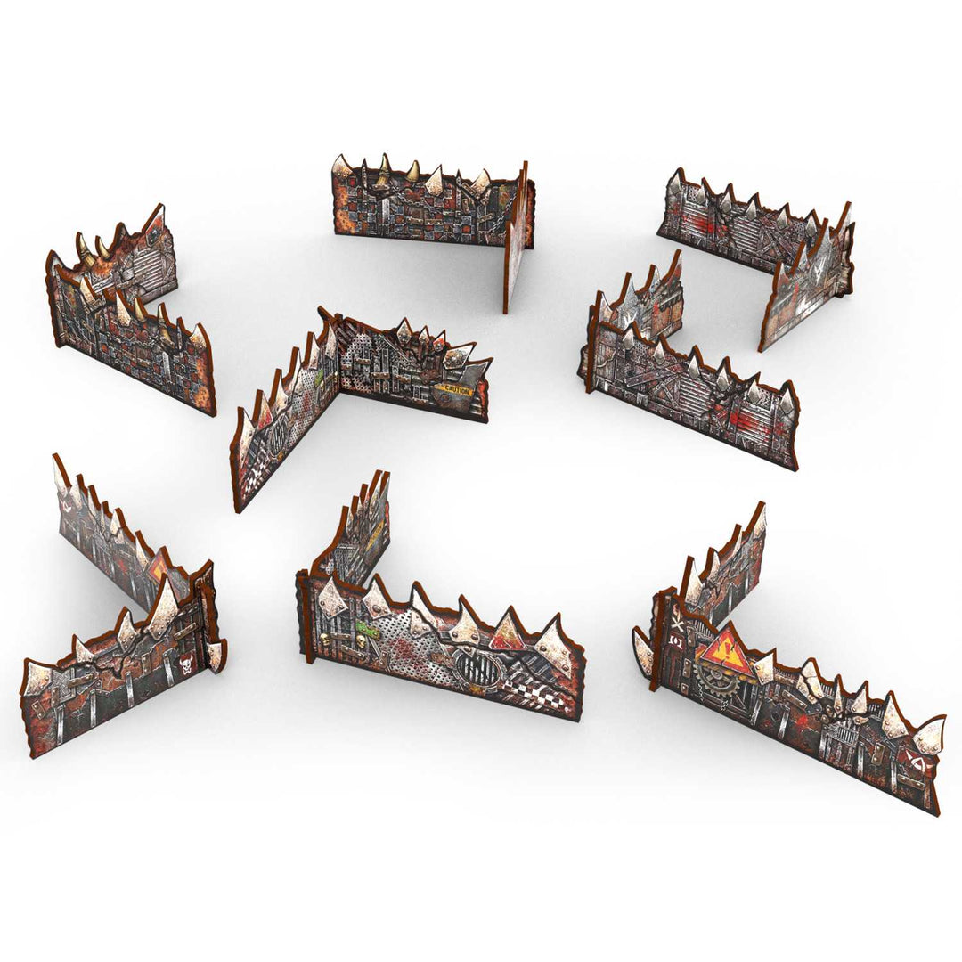 Matched Play Pre-painted Ork Low Walls (Pack x8) (Green Stuff World)